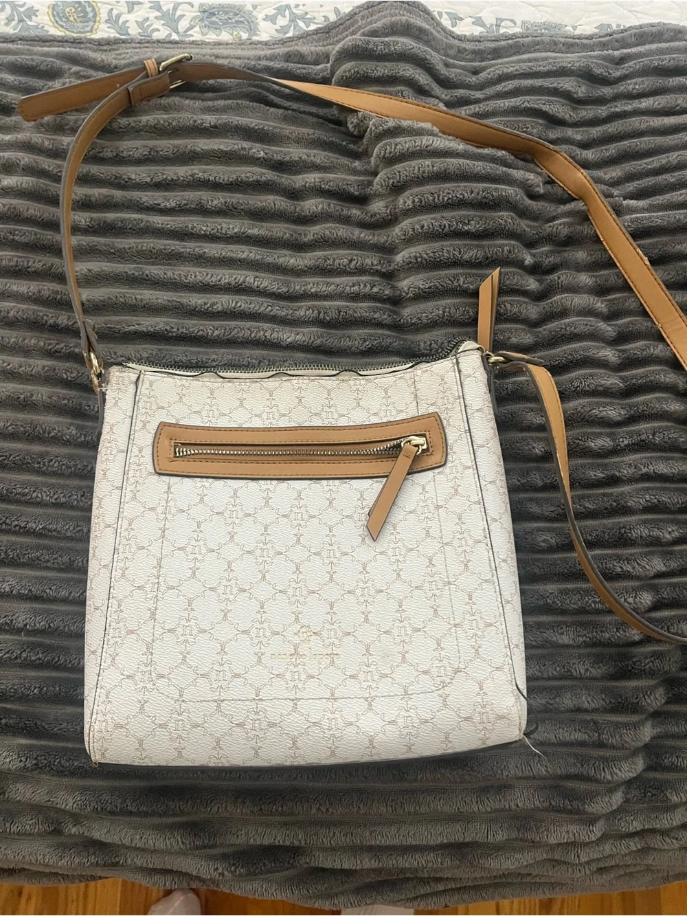 & Other Stories Cream and Tan Patterned Crossbody Bag